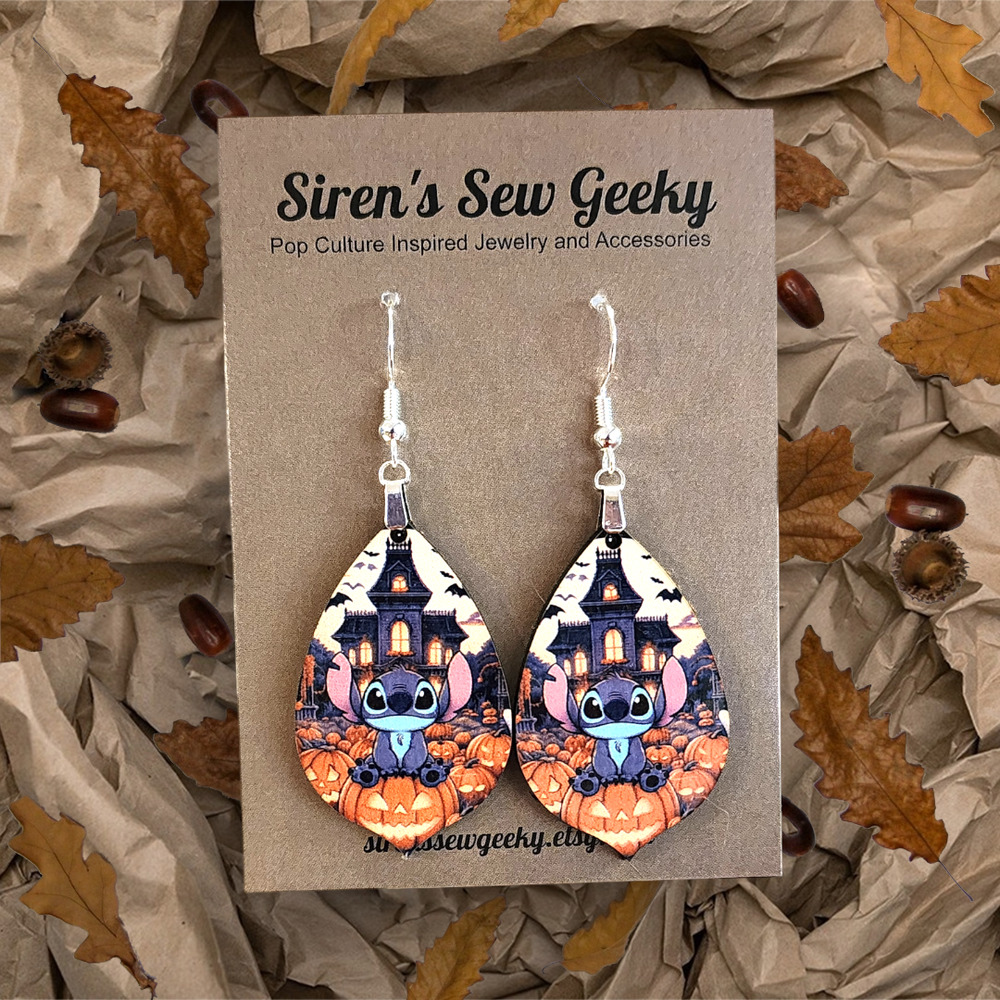 Stitch Halloween Pumpkin Spooky Disney Earrings